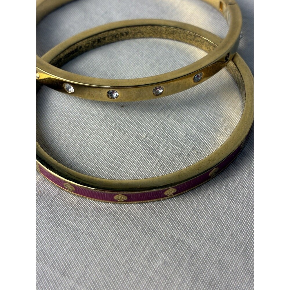 Kate Spade Set in Stone Hinged Bangle Bracelet, pink and Gold w/ Clear Crystals